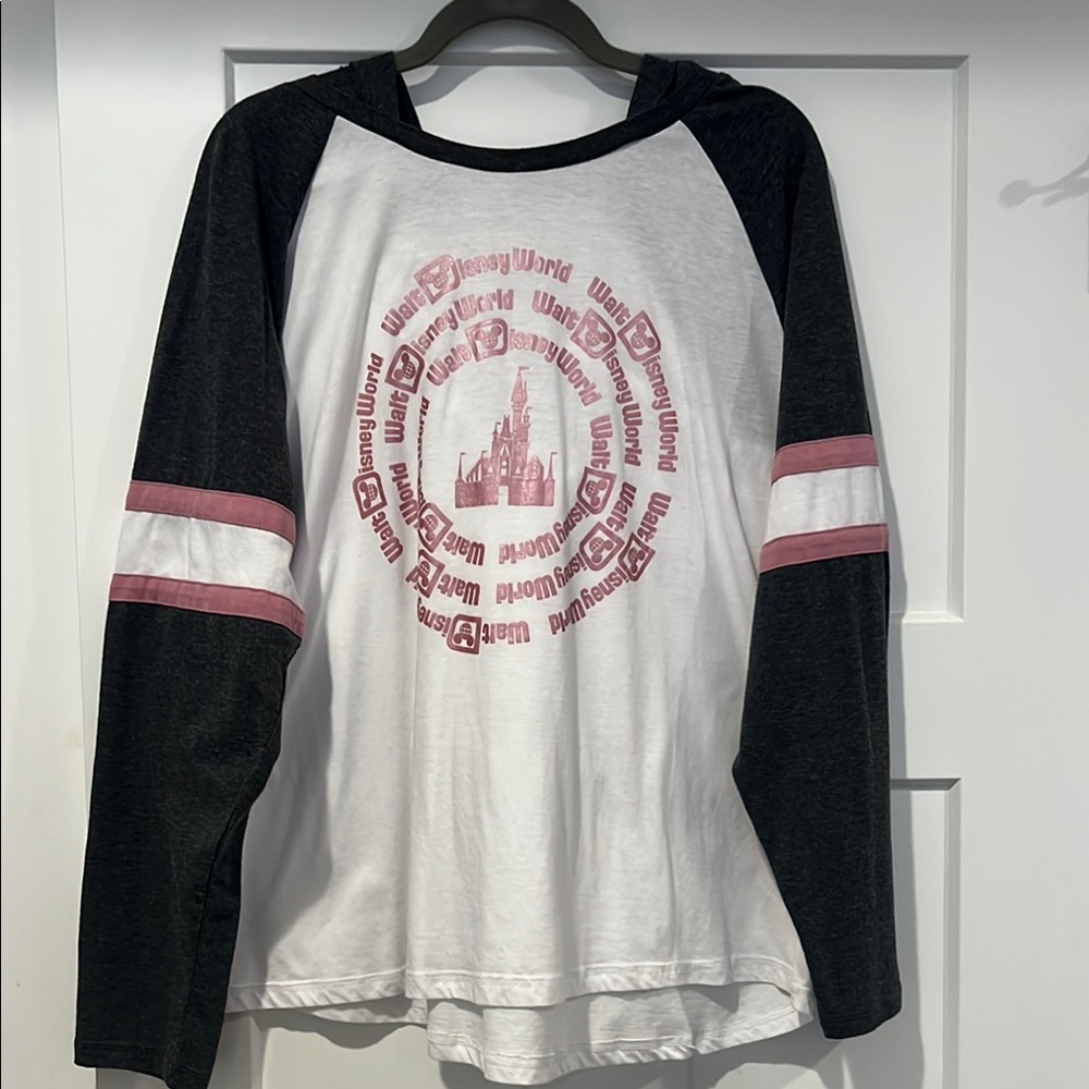 Disney Dark Grey, White and Pink Long Sleeve Tee with hoodie